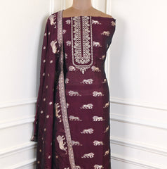 Banarasi Wine Unstitched Suit