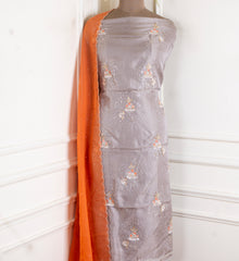 Twill Organza Orange Unstitched Suit