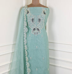 Shimmer Sea Green Unstitched Suit