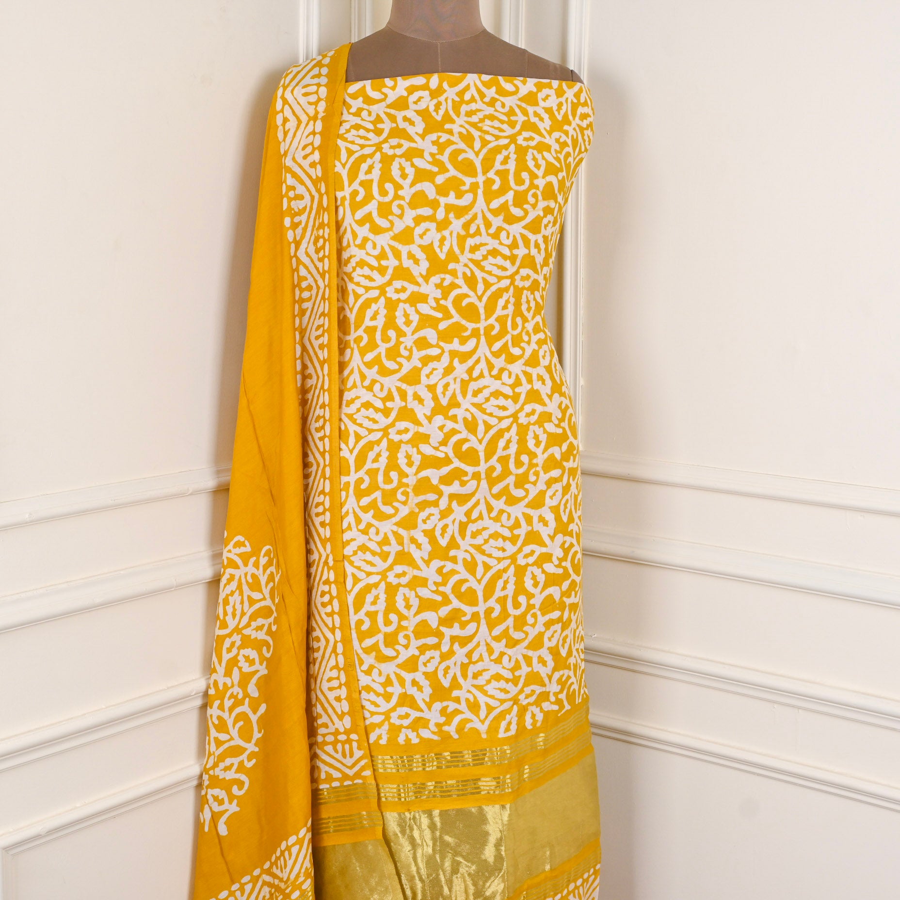 Cotton Yellow Unstitched Suit