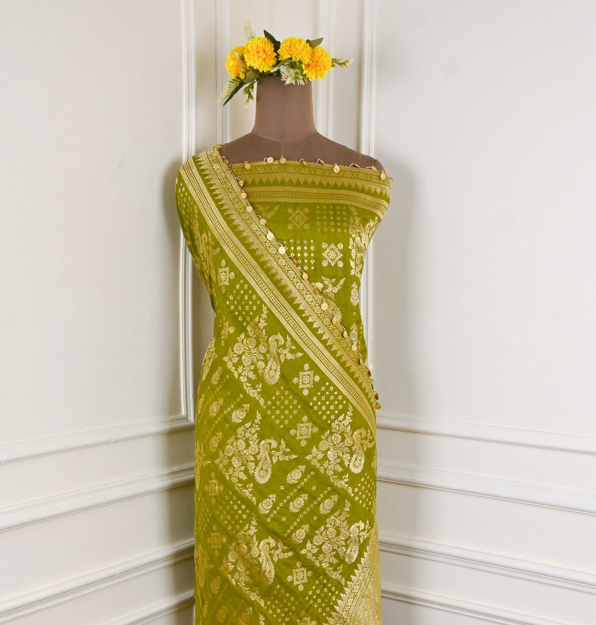 Crepe Green Unstitched Suit