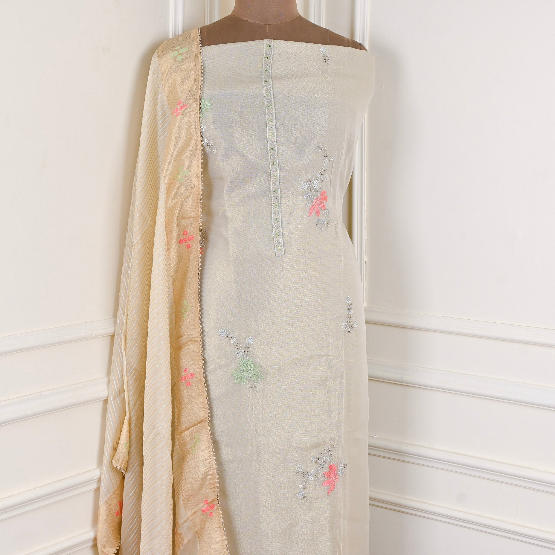 Shimmer Beige Unstitched Suit