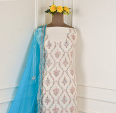 Organza Sky Blue Unstitched Suit