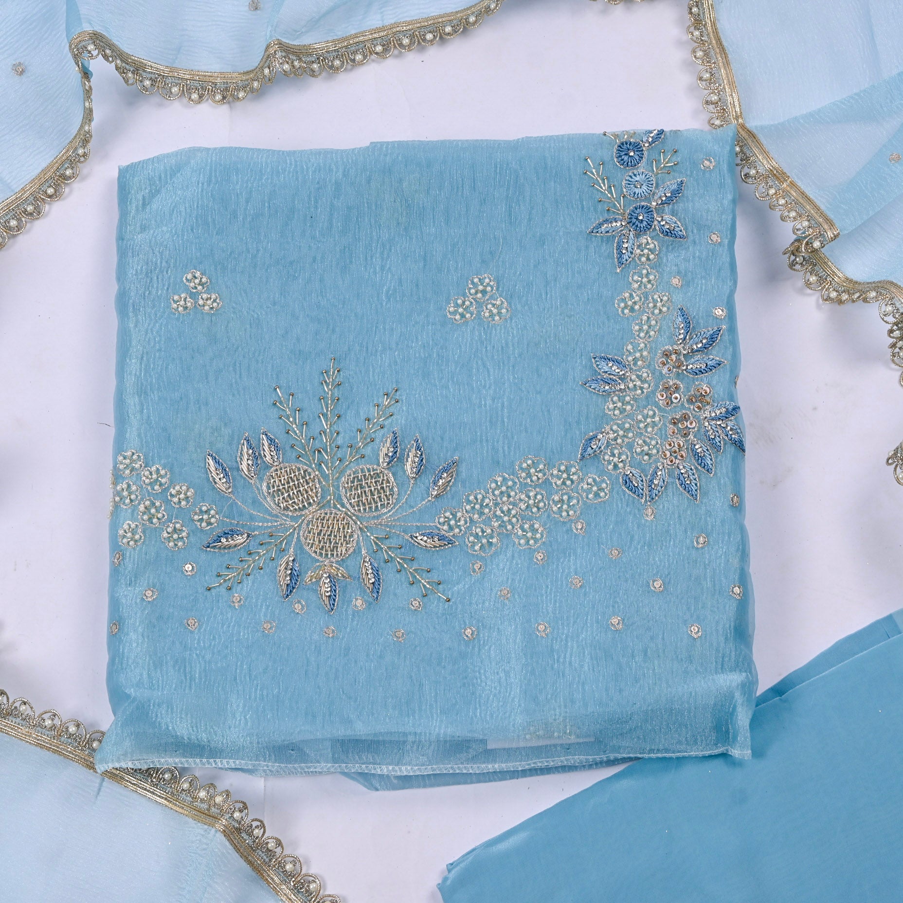 Crush Sky Blue Unstitched Suit