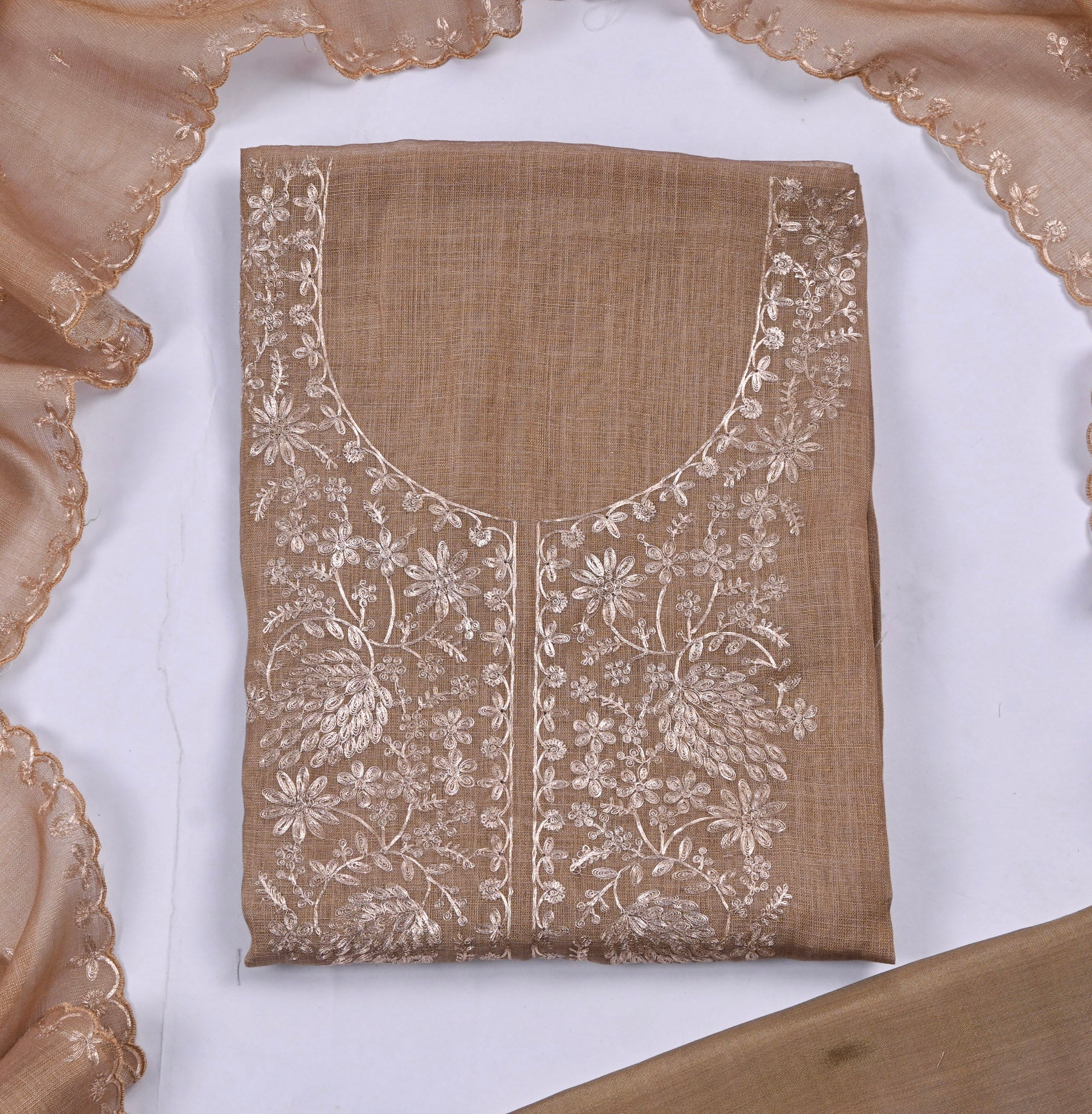 Linen Light Brown Unstitched Suit