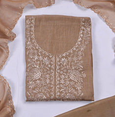Linen Light Brown Unstitched Suit