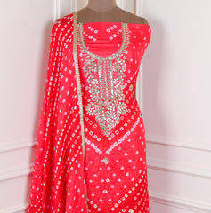 Muslin Red Unstitched Suit