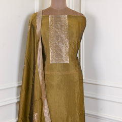 Banarasi Silk Mehandi Unstitched Suit