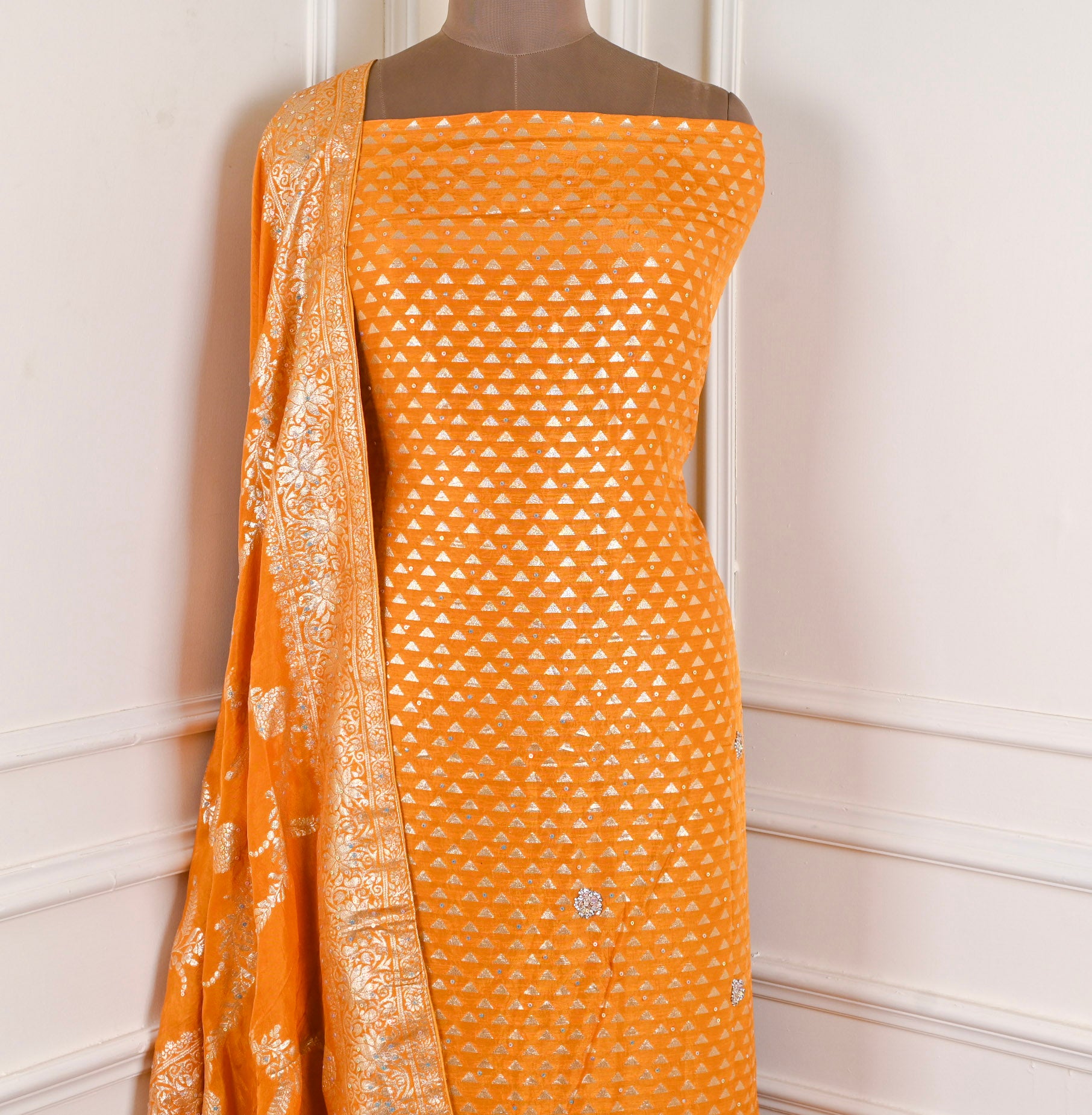 Banarasi Silk Yellow Unstitched Suit