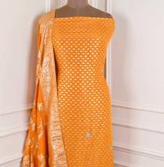 Banarasi Silk Yellow Unstitched Suit