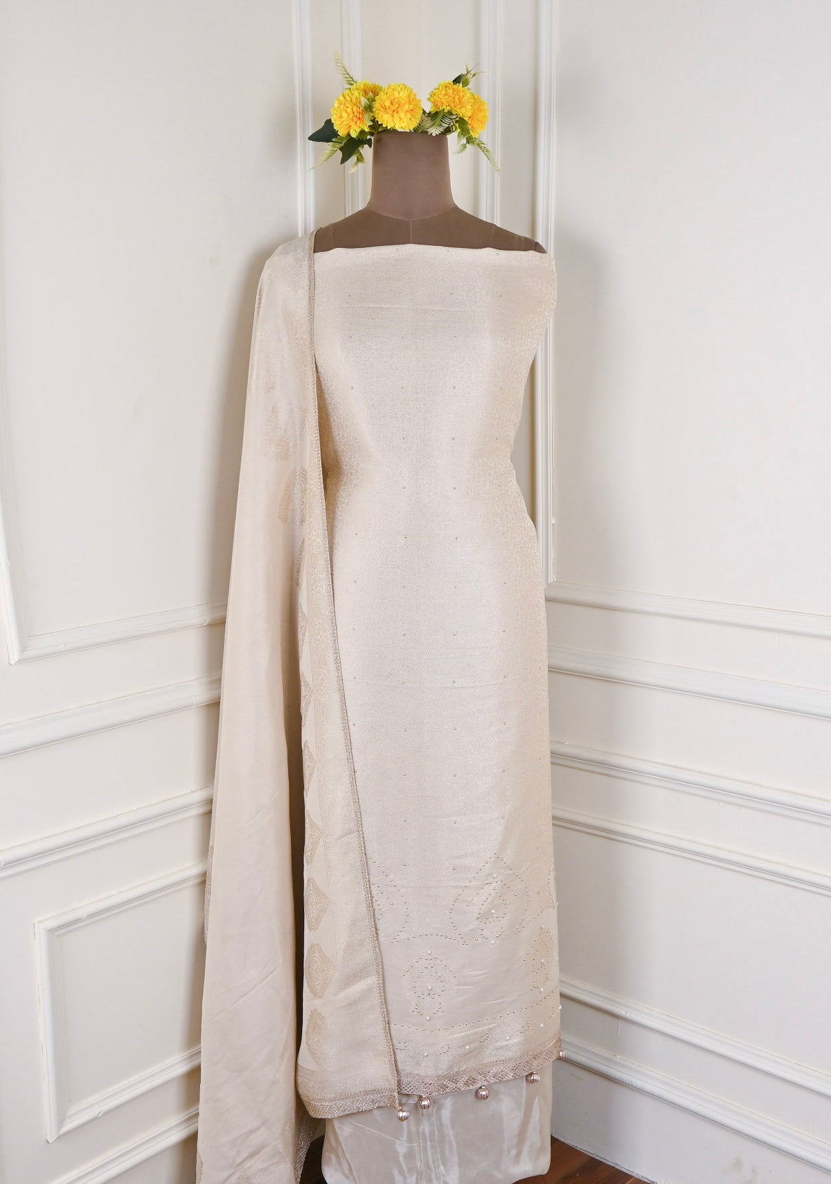 Brocade Silk Beige Unstitched Suit