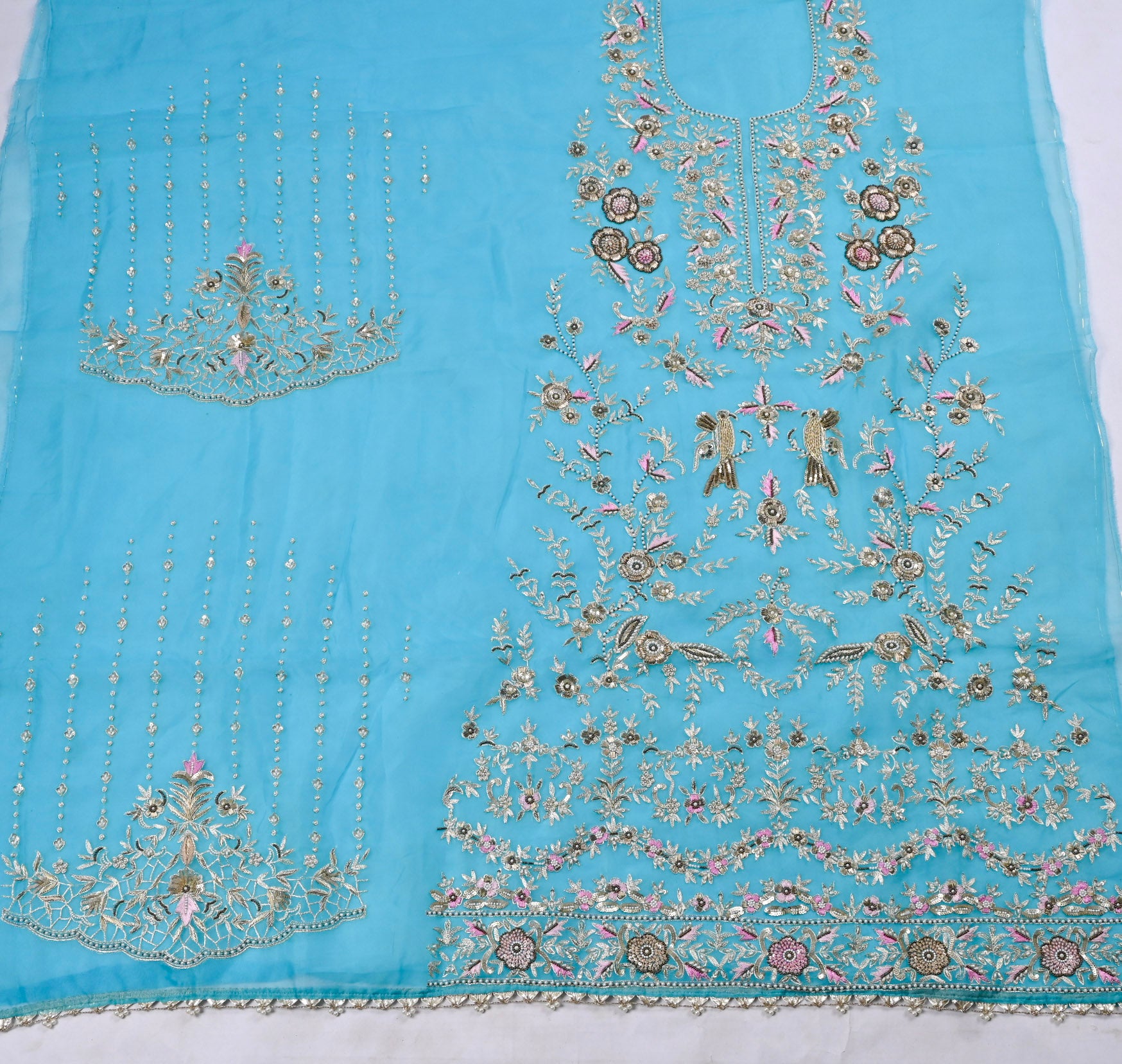 Organza Sky Blue Unstitched Suit