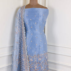 Glass Shimmer Powder Blue Unstitched Suit