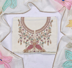 Organza White Unstitched Suit