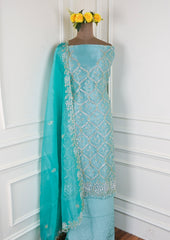 Glass Organza Sky Blue Unstitched Suit
