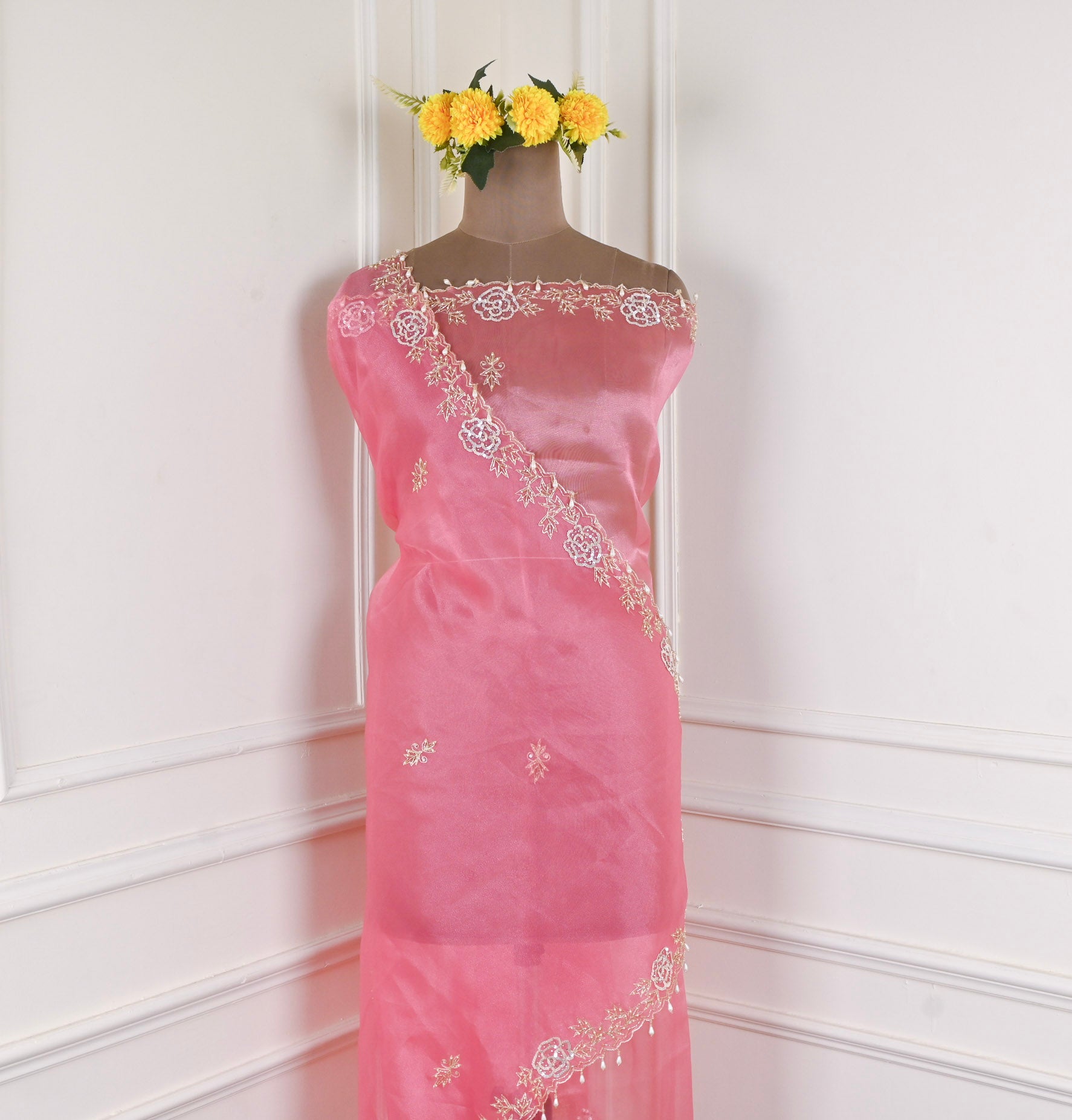 Glass Organza Ferozi Unstitched Suit