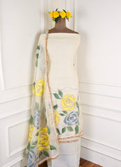 Organza White Unstitched Suit