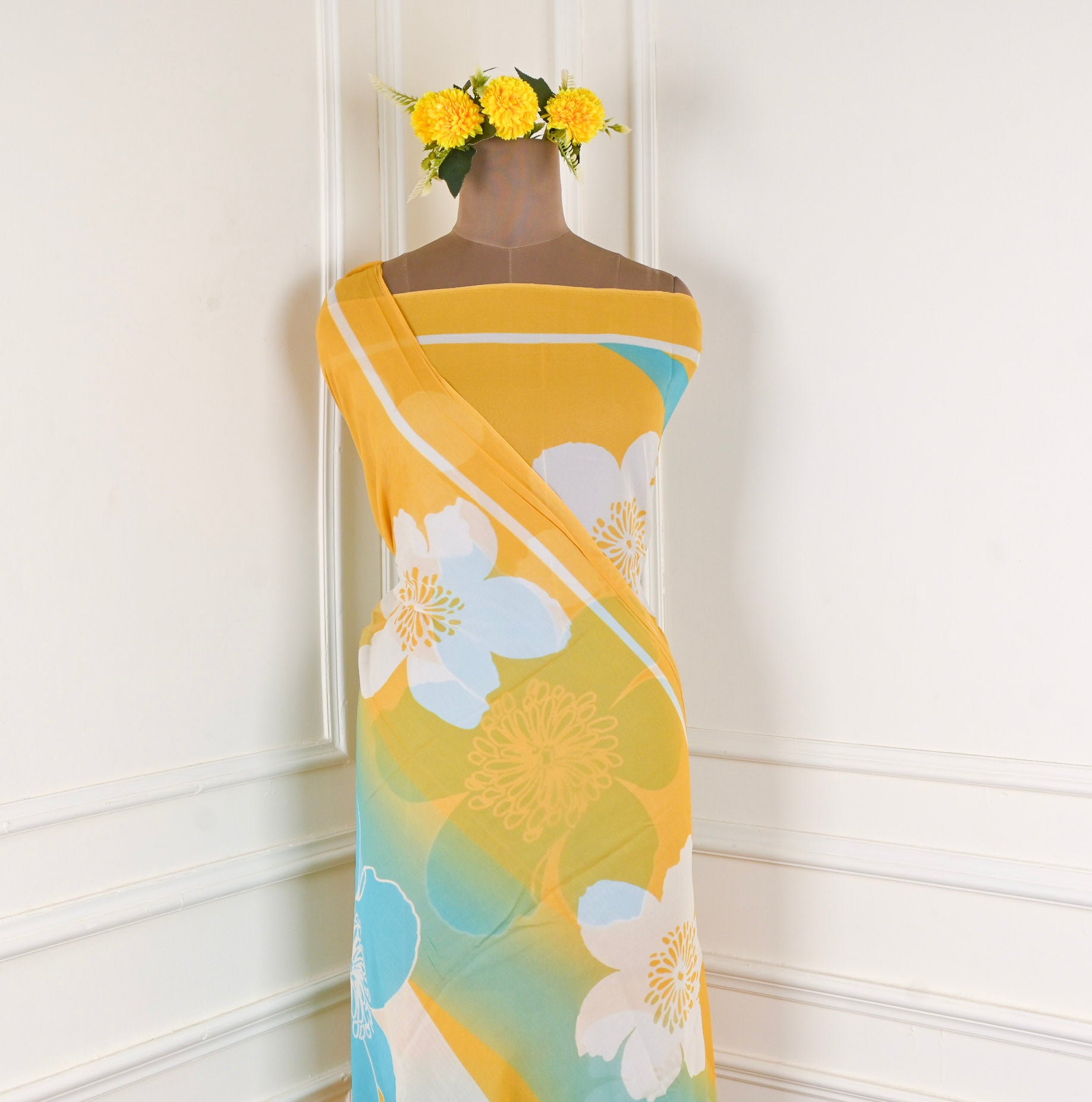 Georgette Yellow Unstitched Suit