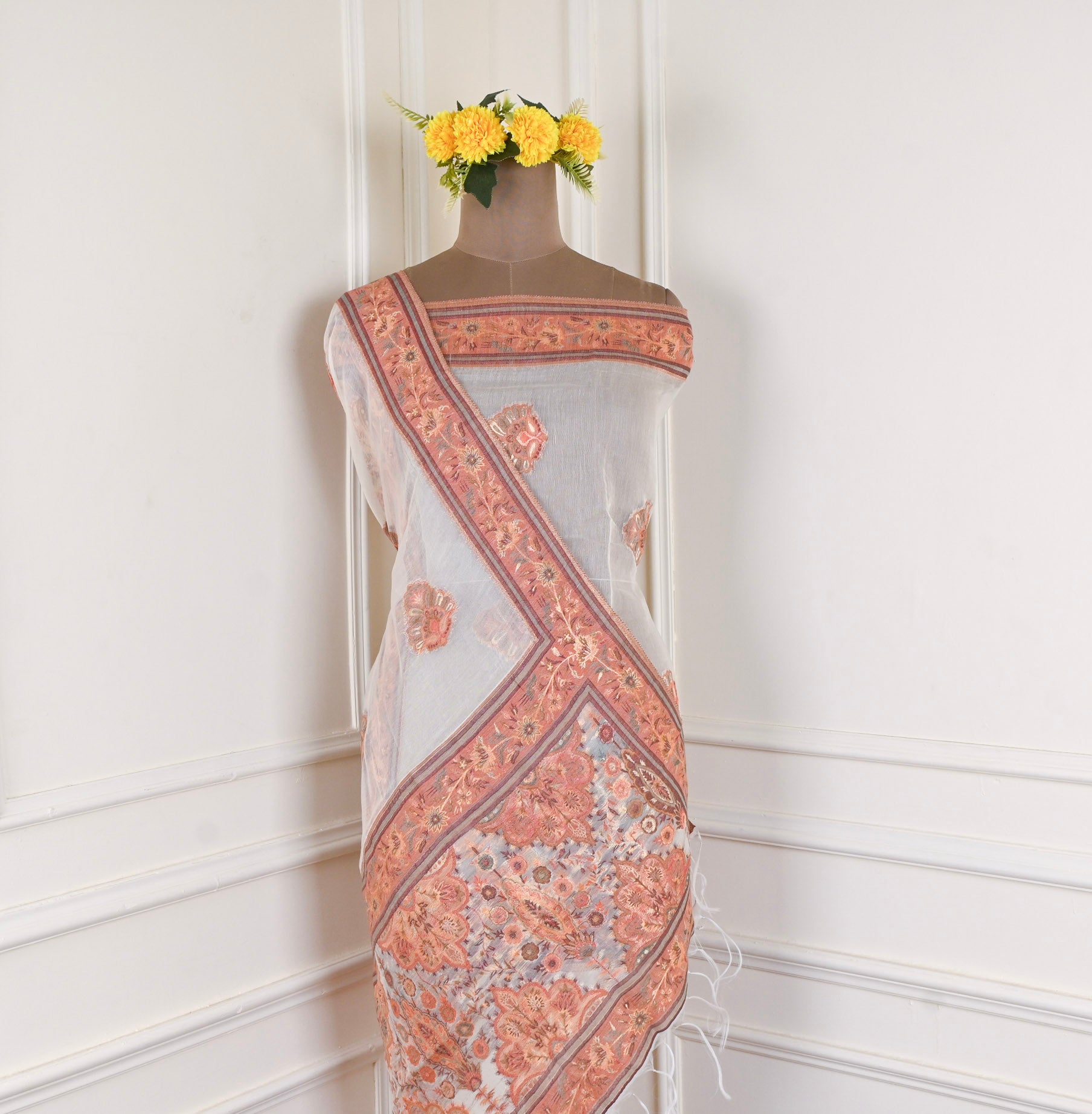 Mul Chanderi White Unstitched Suit