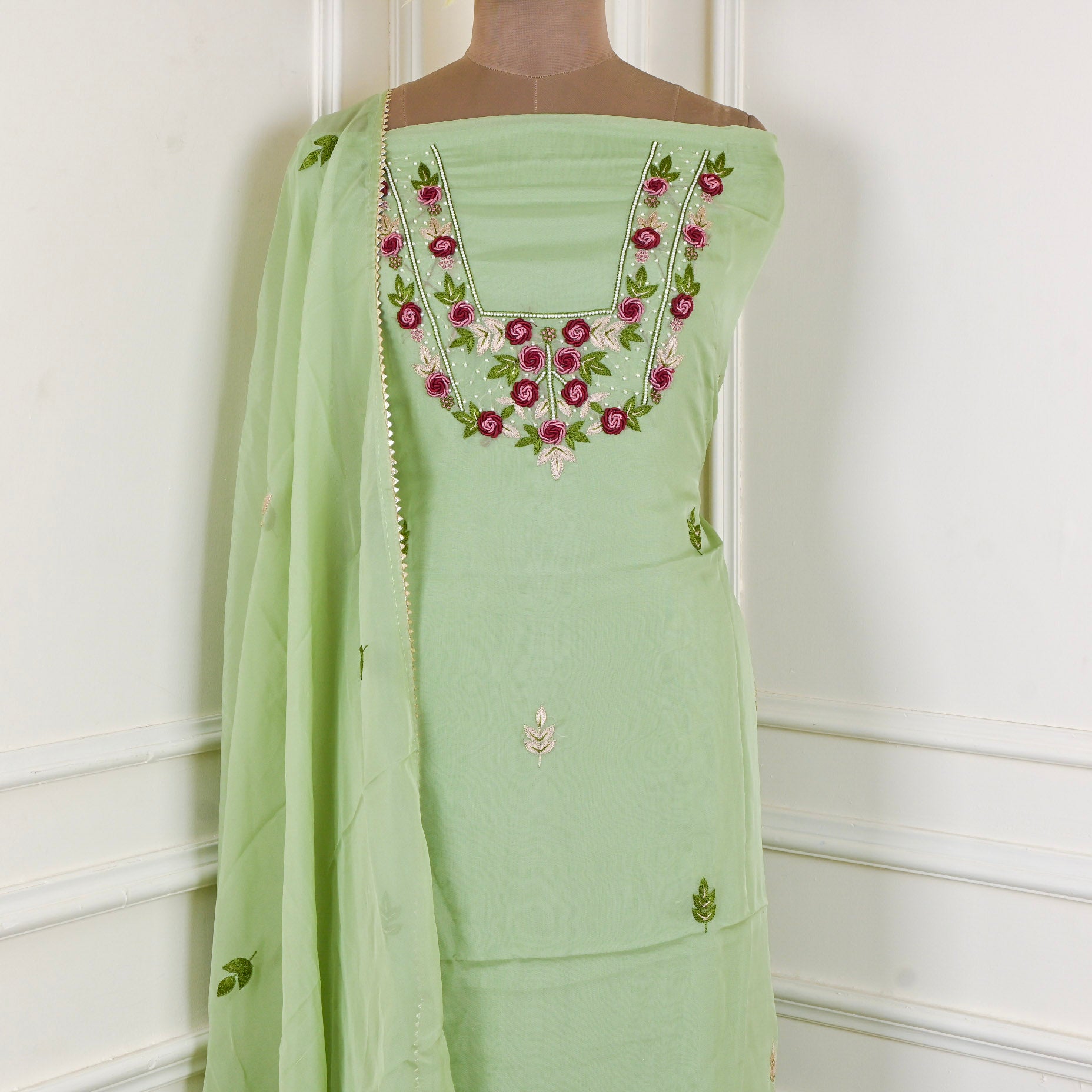 Organza Parrot Unstitched Suit