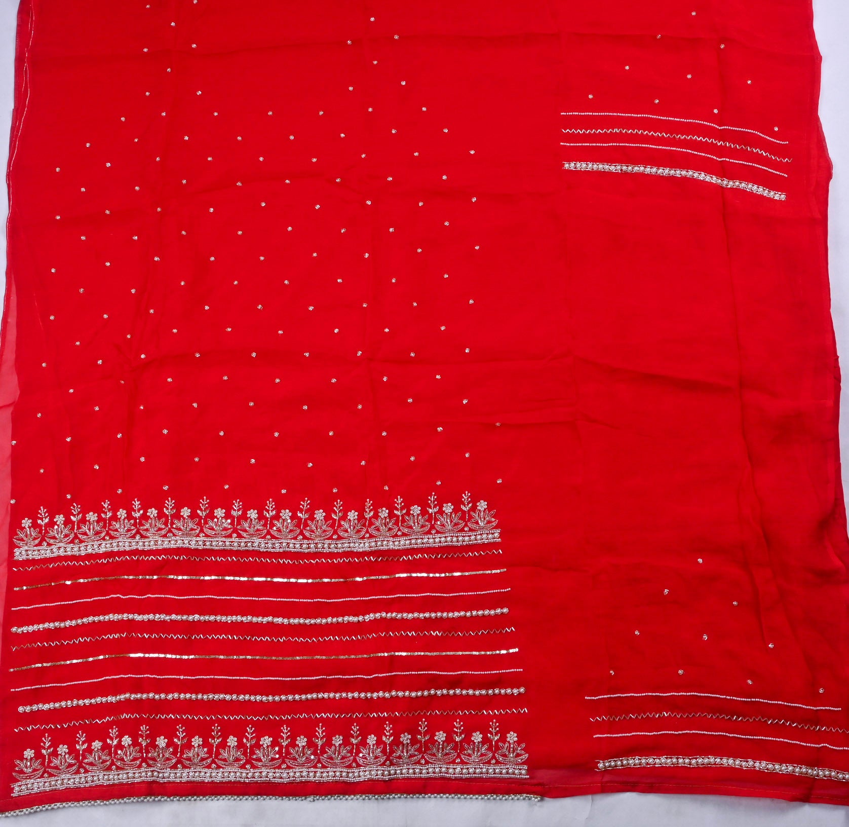 Organza Red Unstitched Suit