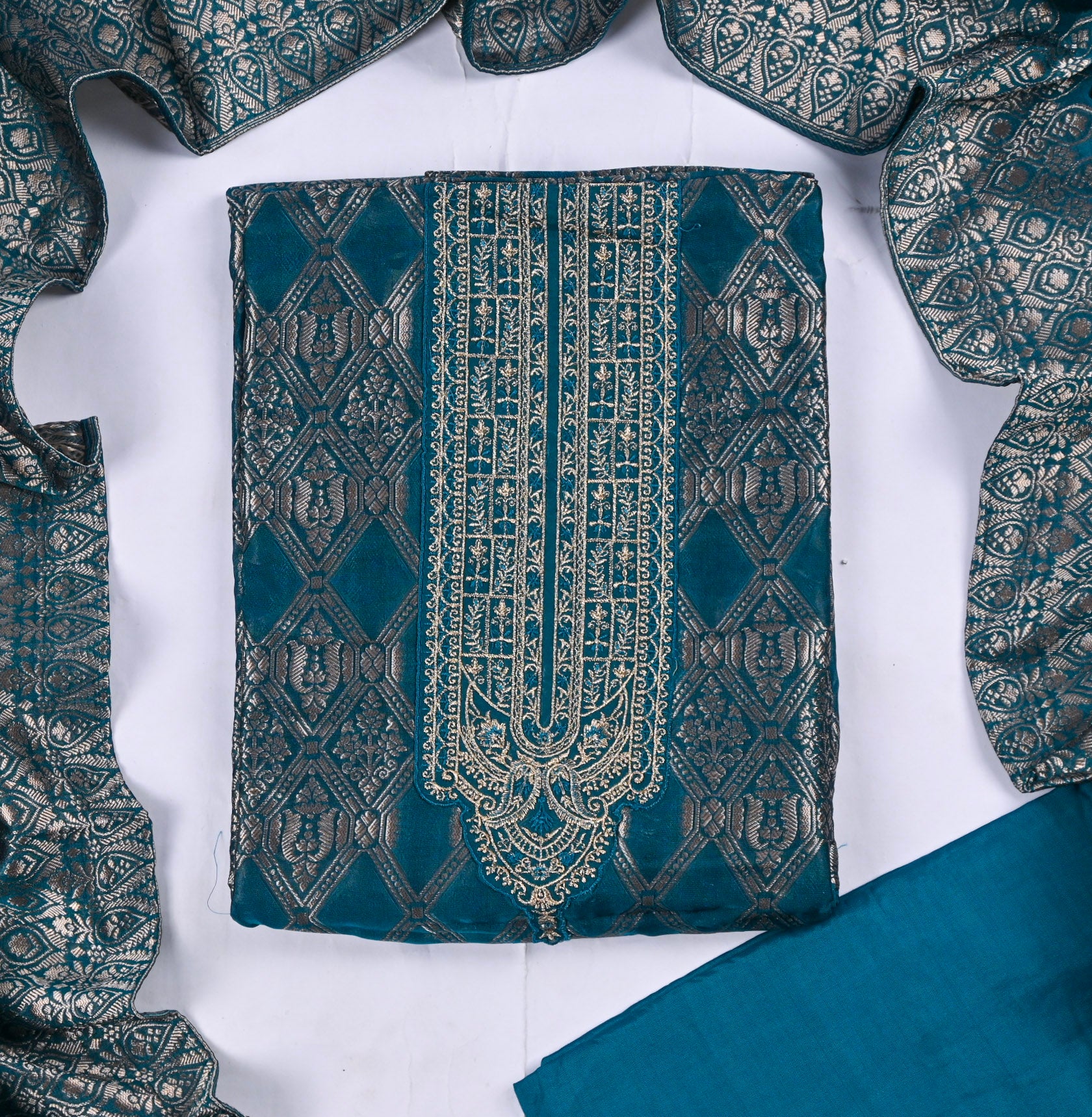 Banarasi Silk Blue Unstitched Suit