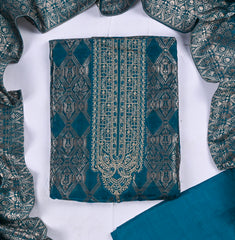 Banarasi Silk Blue Unstitched Suit