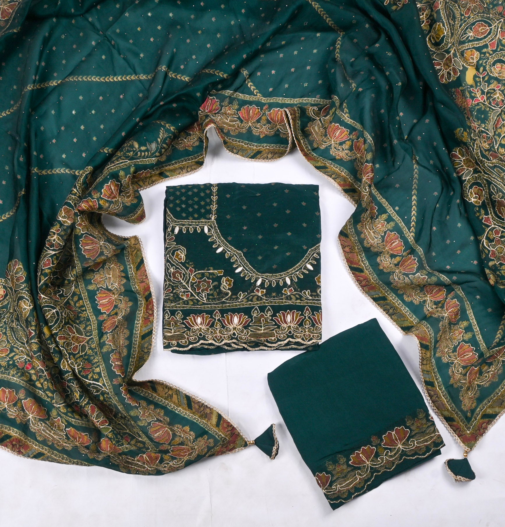 Organza Green Unstitched Suit