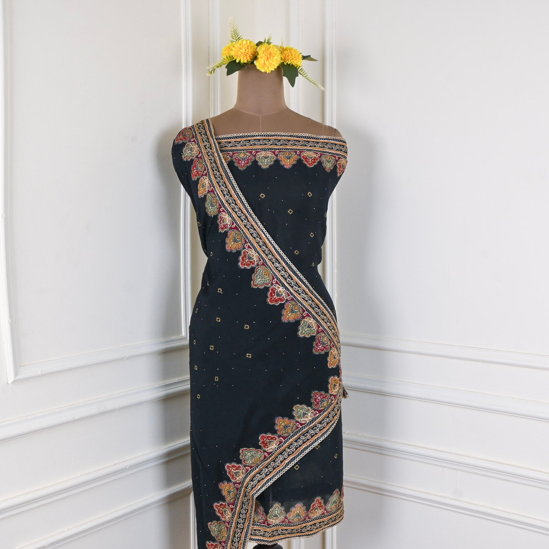 Organza Black Unstitched Suit