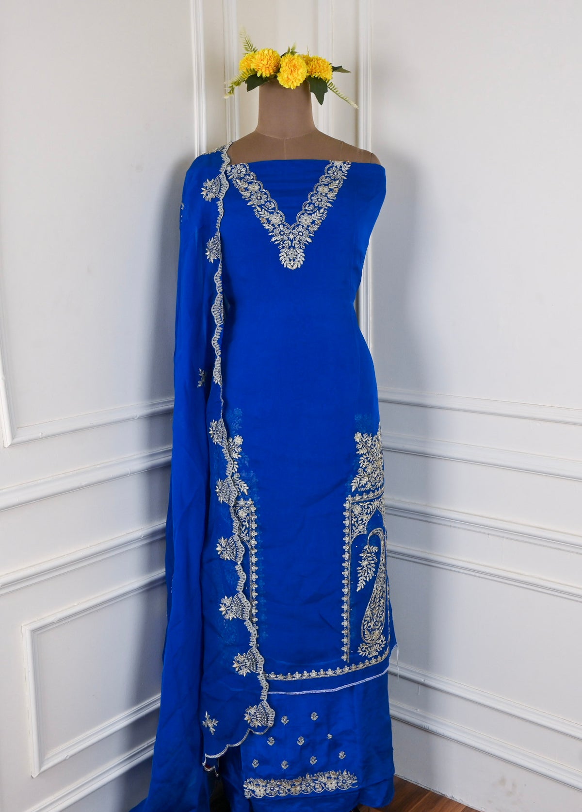 Organza Blue Unstitched Suit