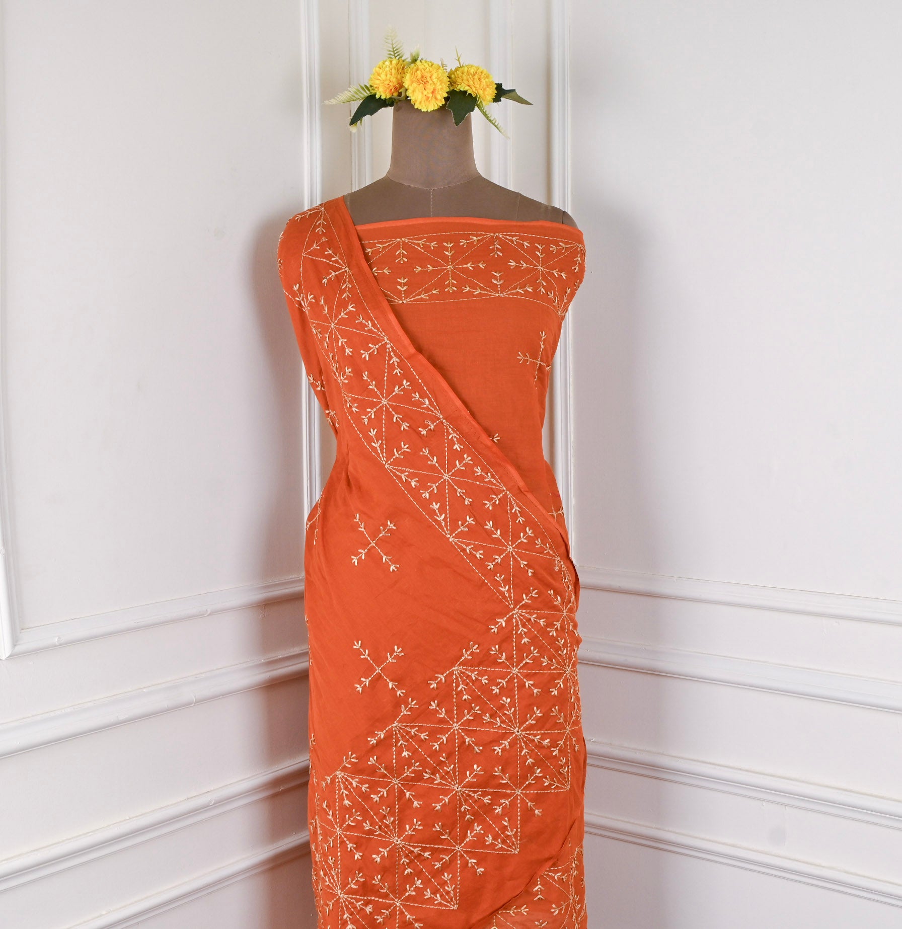 Mul Mul Orange Phulkari Suit
