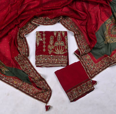 Organza Maroon Unstitched Suit