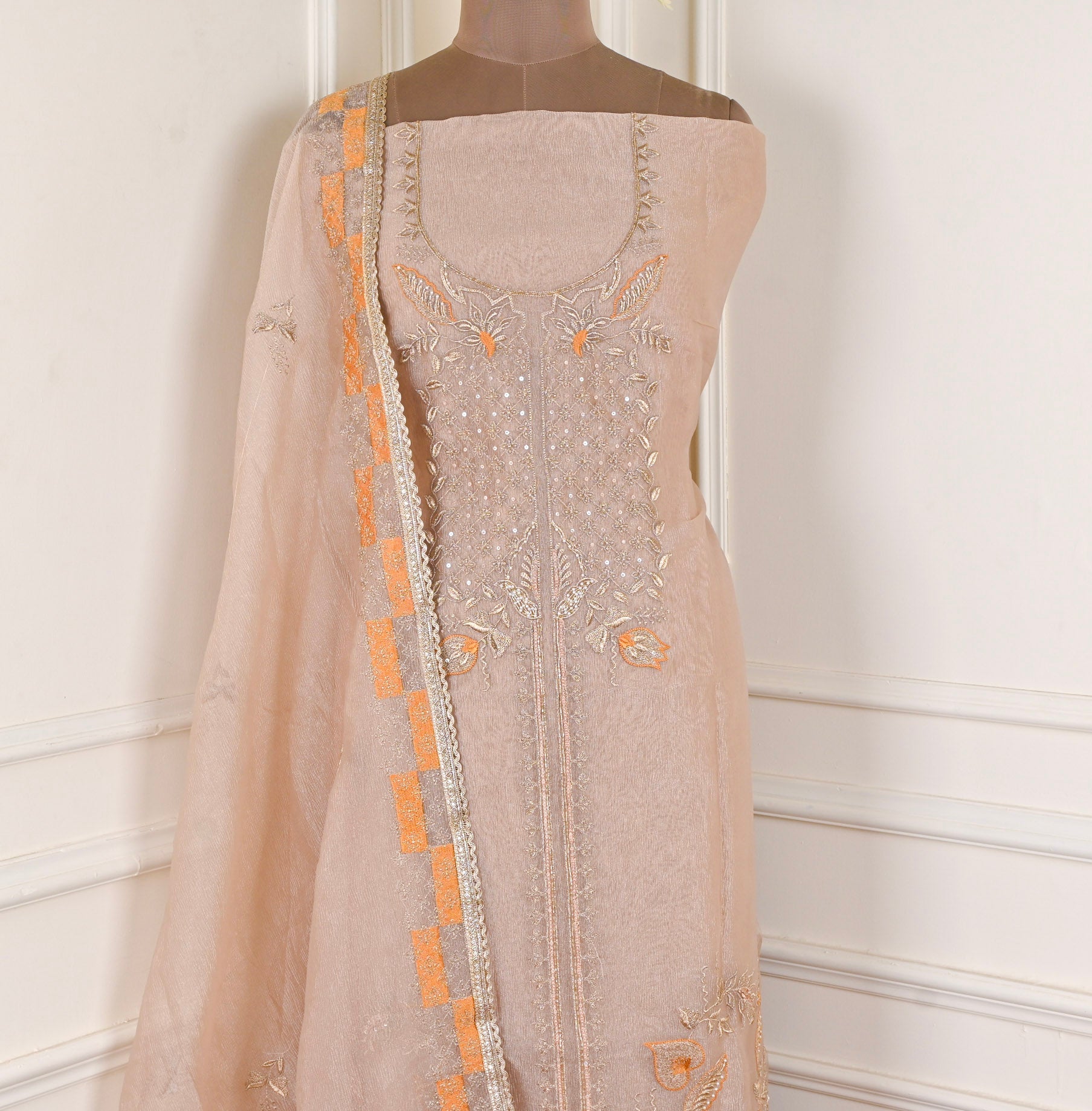 Crush Beige Yellow Unstitched Suit