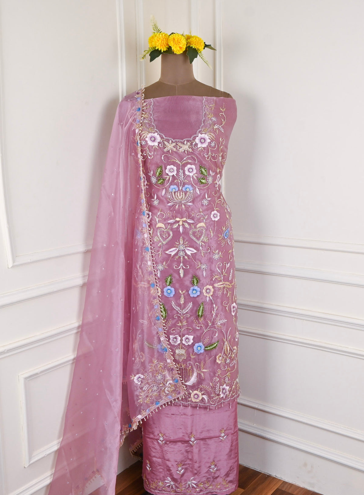 Glass Shimmer Onion Pink Unstitched Suit