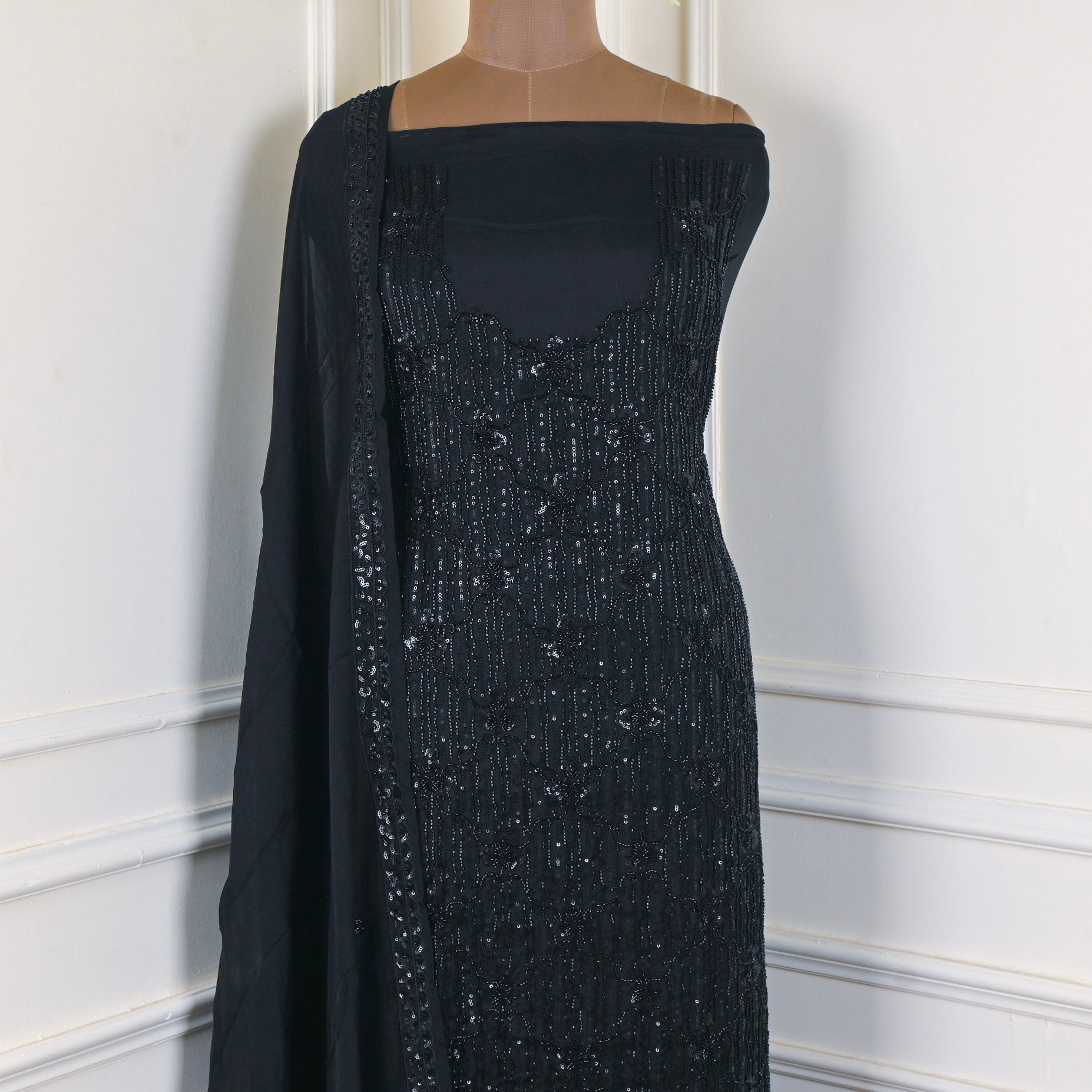 Organza Black Unstitched Suit