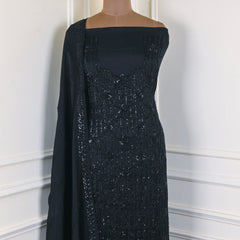 Organza Black Unstitched Suit