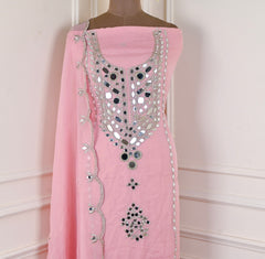Glass Organza Pink Unstitched Suit