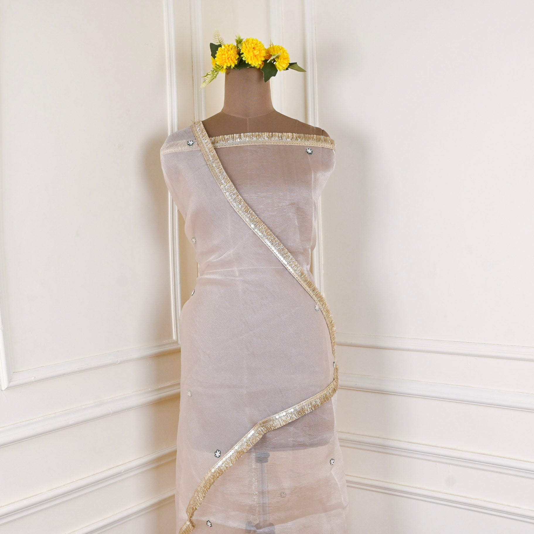 Glass Shimmer Beige Unstitched Suit