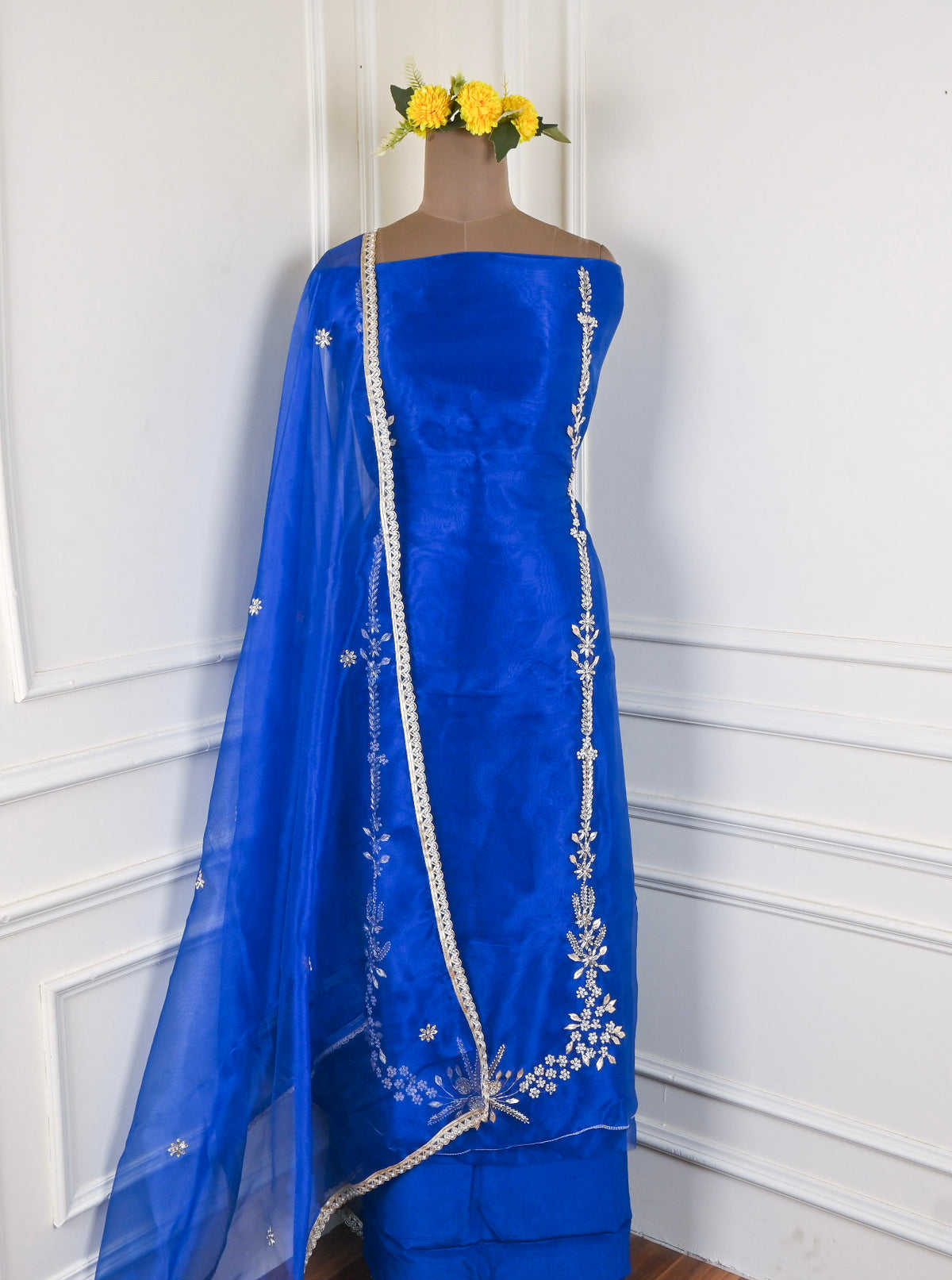 Blue Glass Shimmer Unstitched Suit