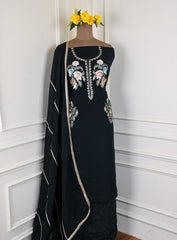 Organza Black Unstitched Suit