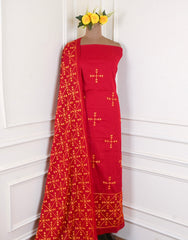 Cotton Maroon Phulkari Suit