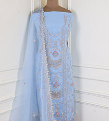 Organza Powder Blue Unstitched Suit