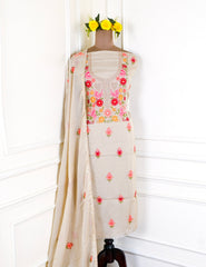 Organza Beige Unstitched Suit