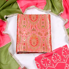 Banarasi Silk Pink Unstitched Suit