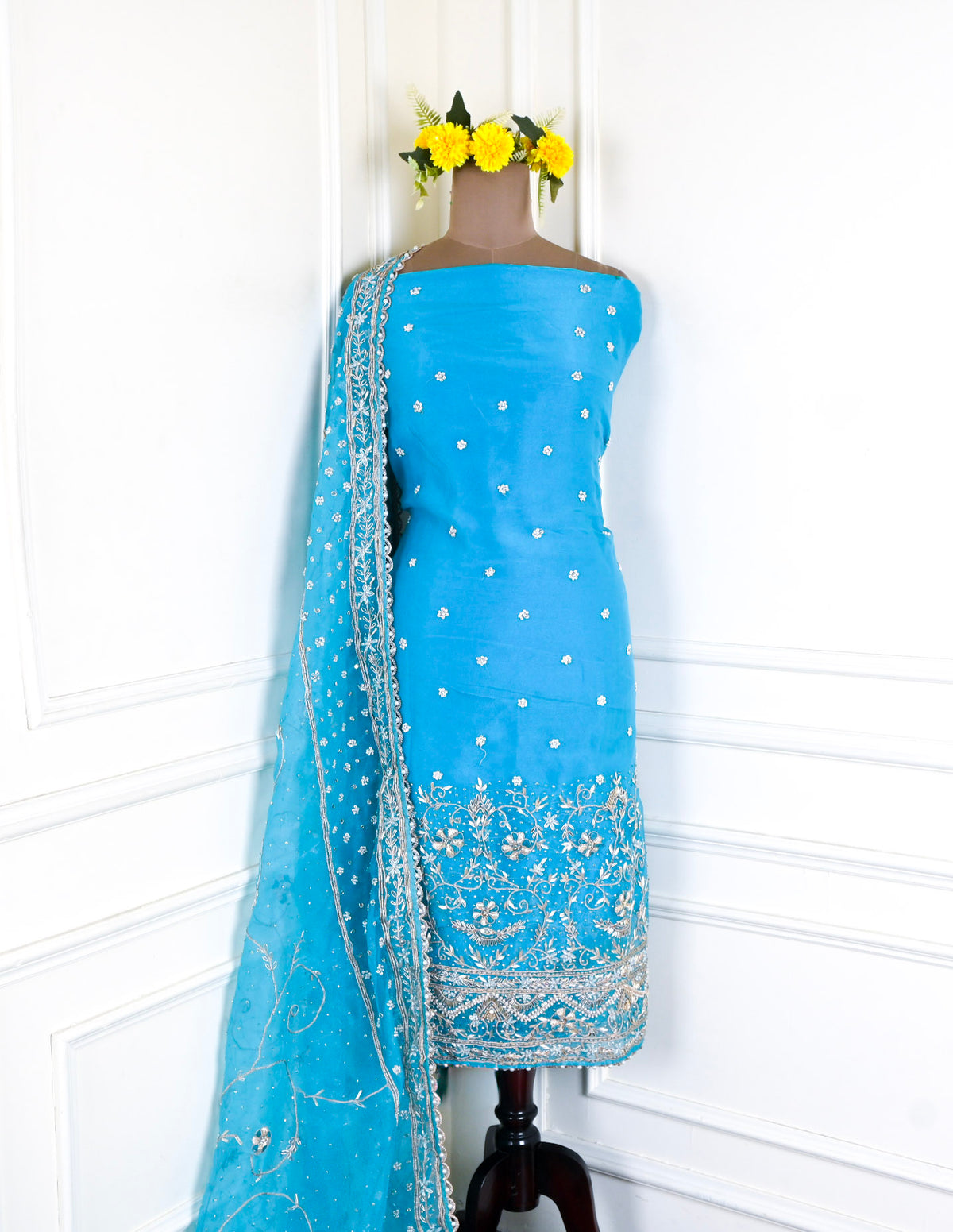 Glass Shimmer Sky Blue Unstitched Suit