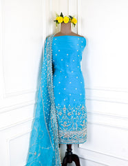Glass Shimmer Sky Blue Unstitched Suit