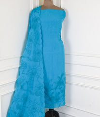 Organza Sky Blue Unstitched Suit