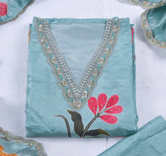 Shimmer Pale Aqua Blue Unstitched Suit