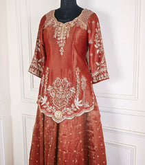 Shimmer Rust Unstitched Lehenga Suit