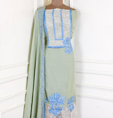 Mul Cotton Pista Green Unstitched Suit